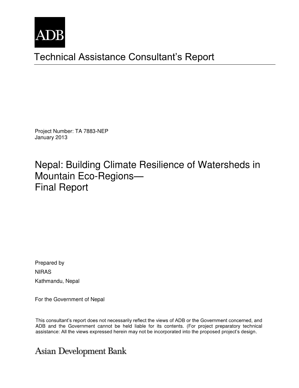 Nepal: Building Climate Resilience of Watersheds in Mountain Eco-Regions— Final Report