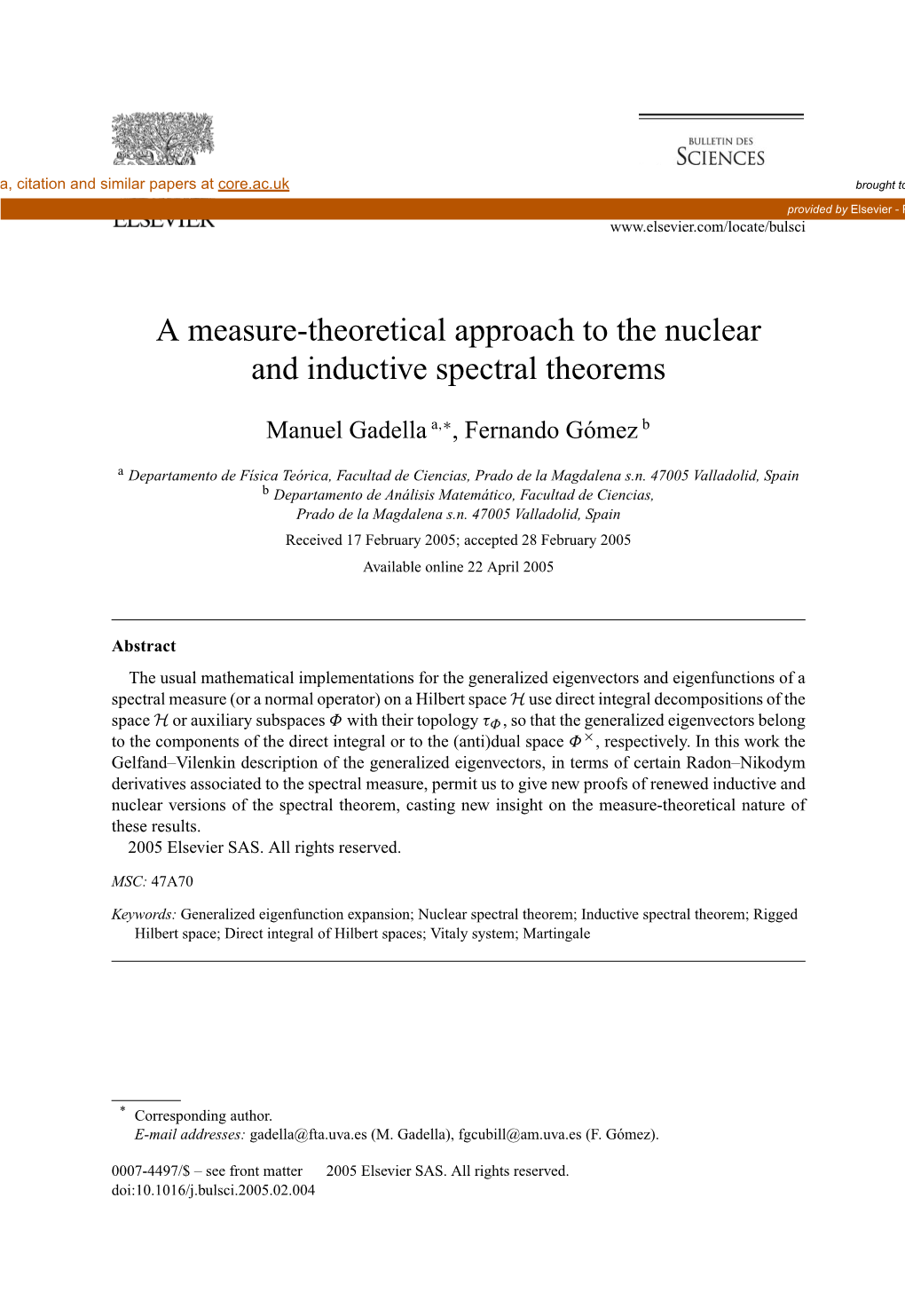 A Measure-Theoretical Approach to the Nuclear and Inductive Spectral Theorems