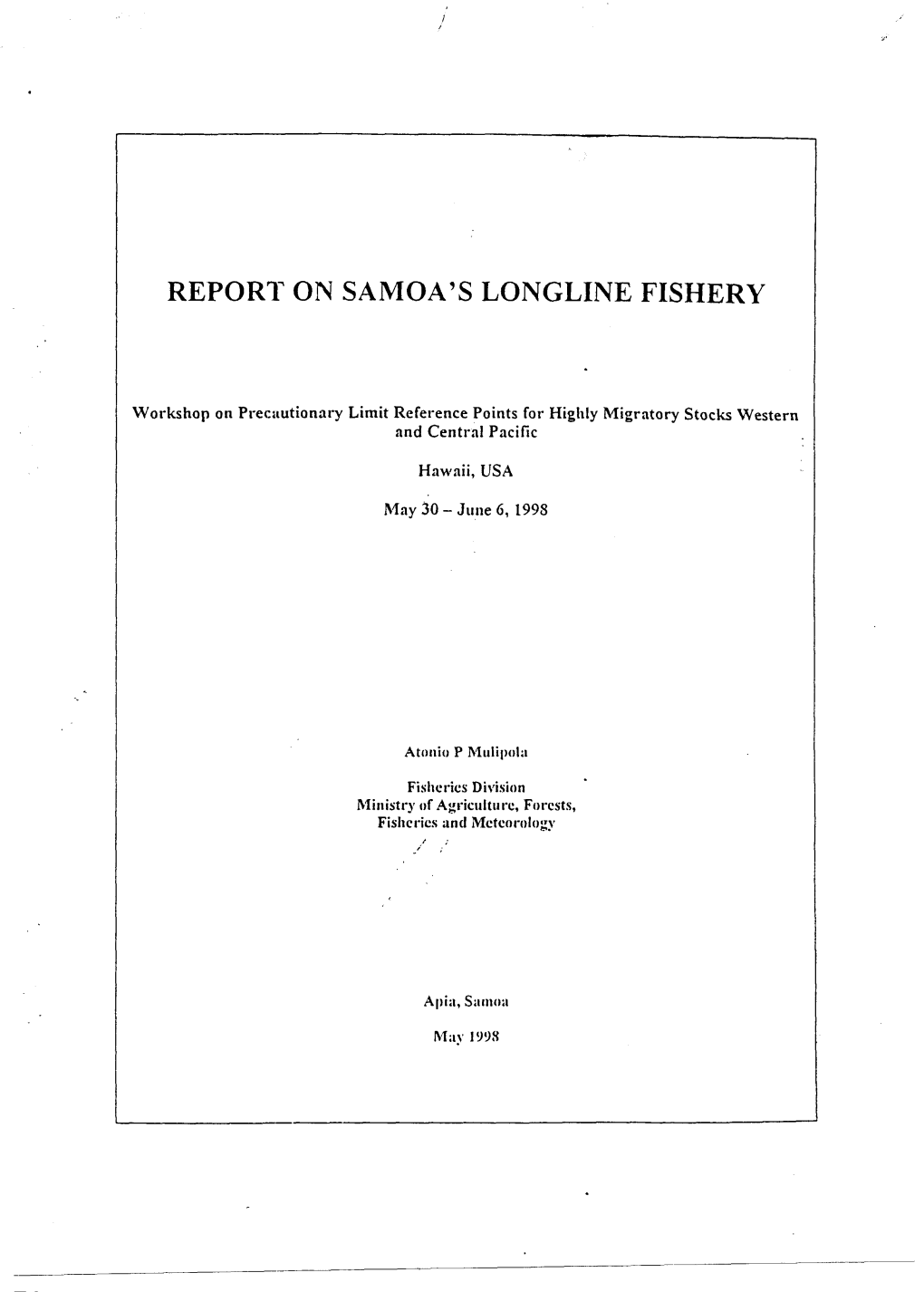 Report on Samoa's Longline Fishery