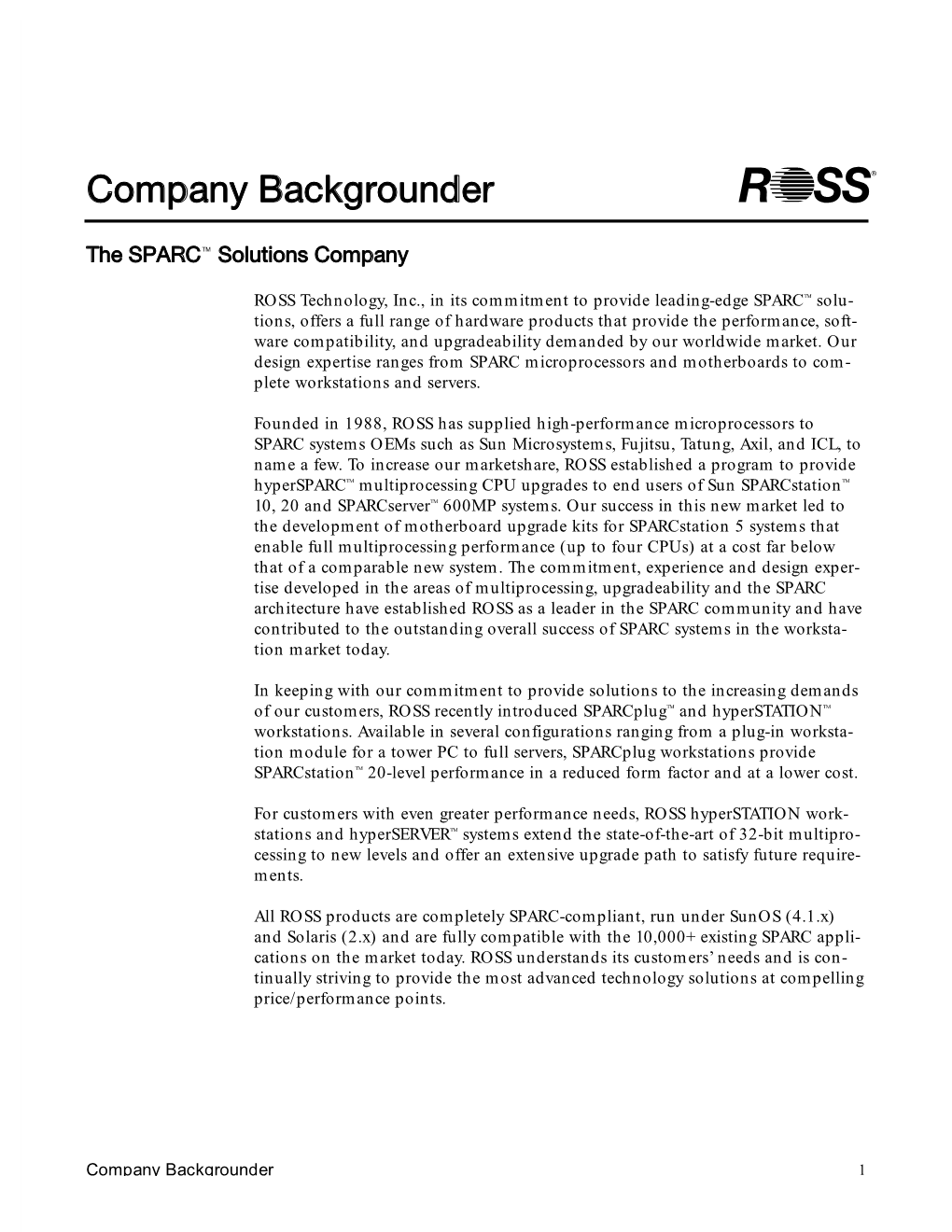 Company Backgrounder R