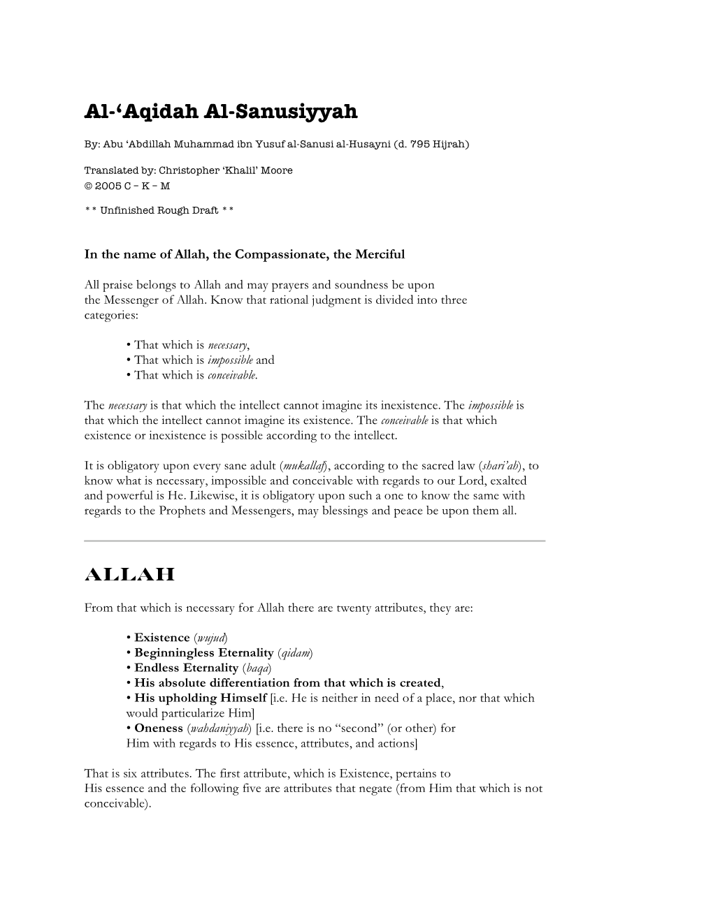 Al-'Aqidah Al-Sanusiyyah