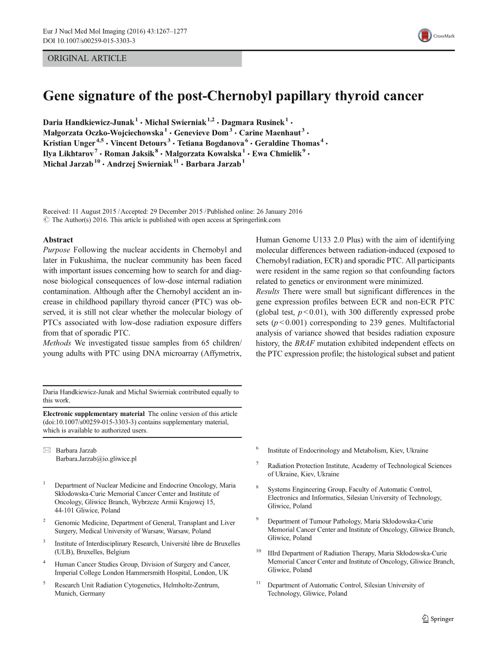 Gene Signature of the Post-Chernobyl Papillary Thyroid Cancer