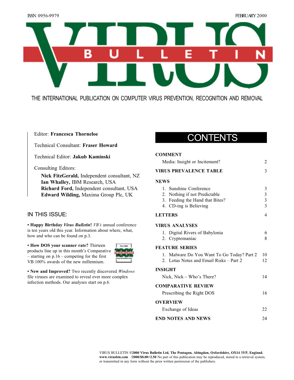 Virus Bulletin, February 2000