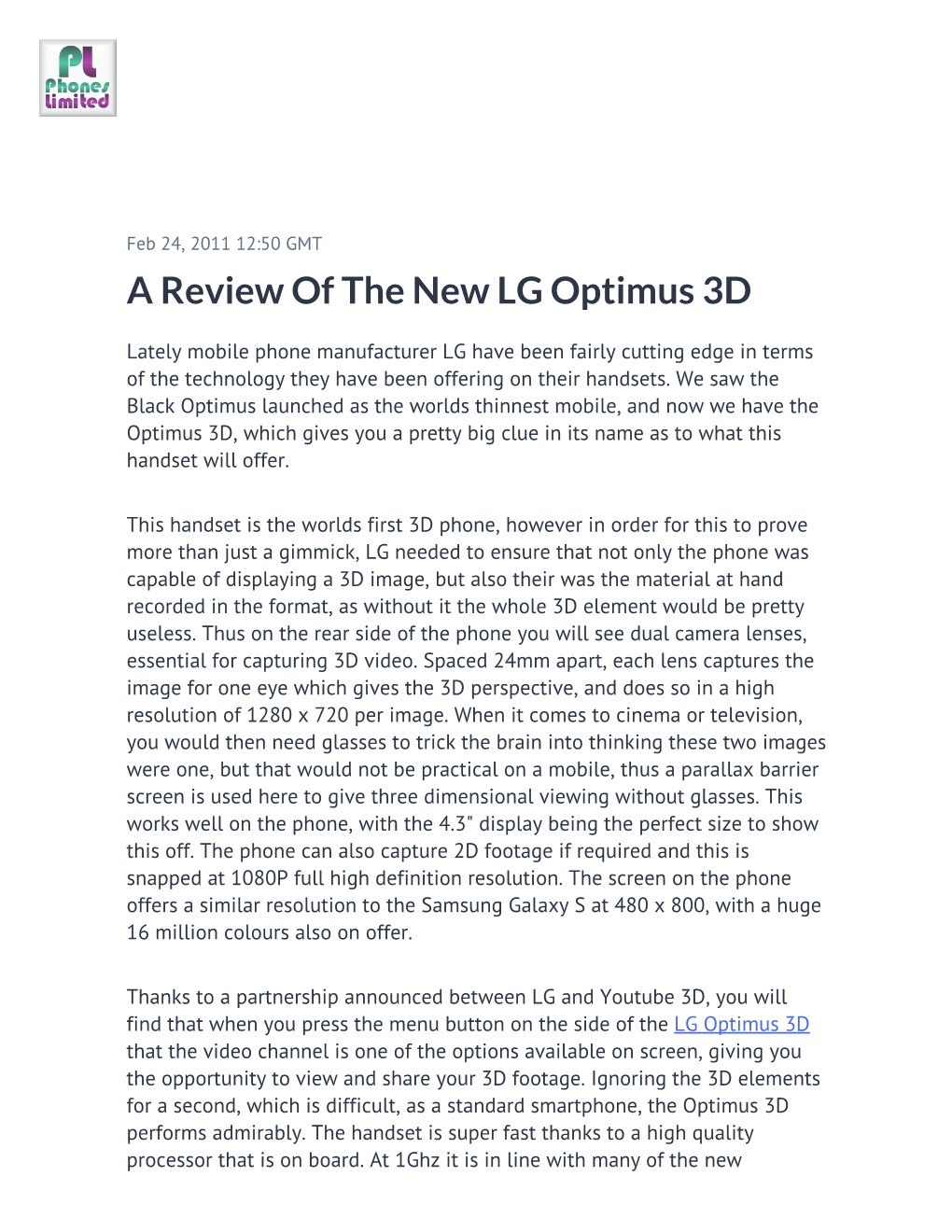 A Review of the New LG Optimus 3D
