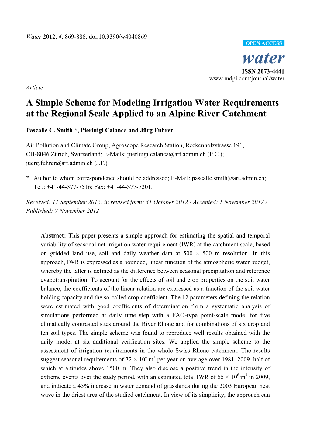 A Simple Scheme for Modeling Irrigation Water Requirements at the Regional Scale Applied to an Alpine River Catchment