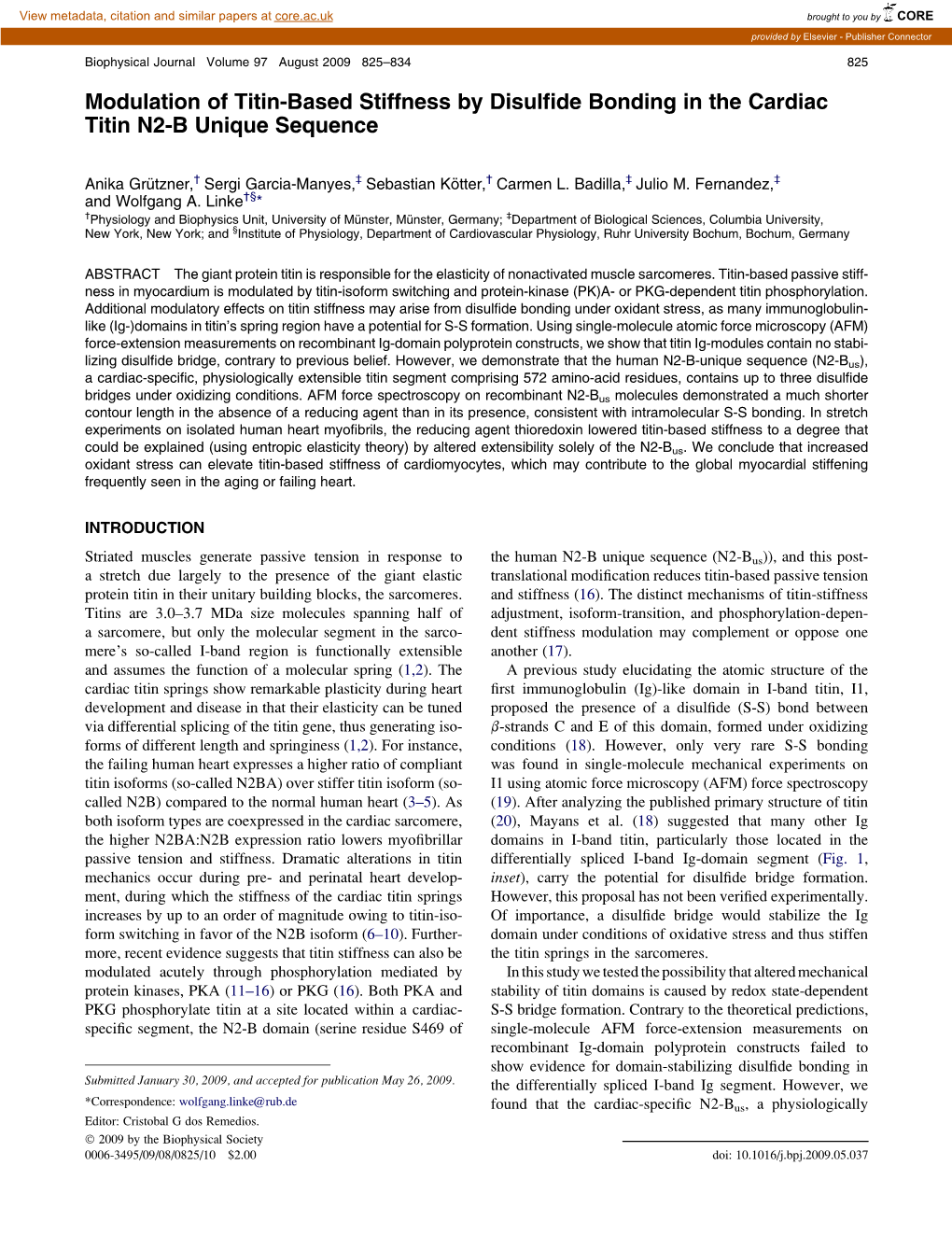 Modulation of Titin-Based Stiffness by Disulfide Bonding in the Cardiac