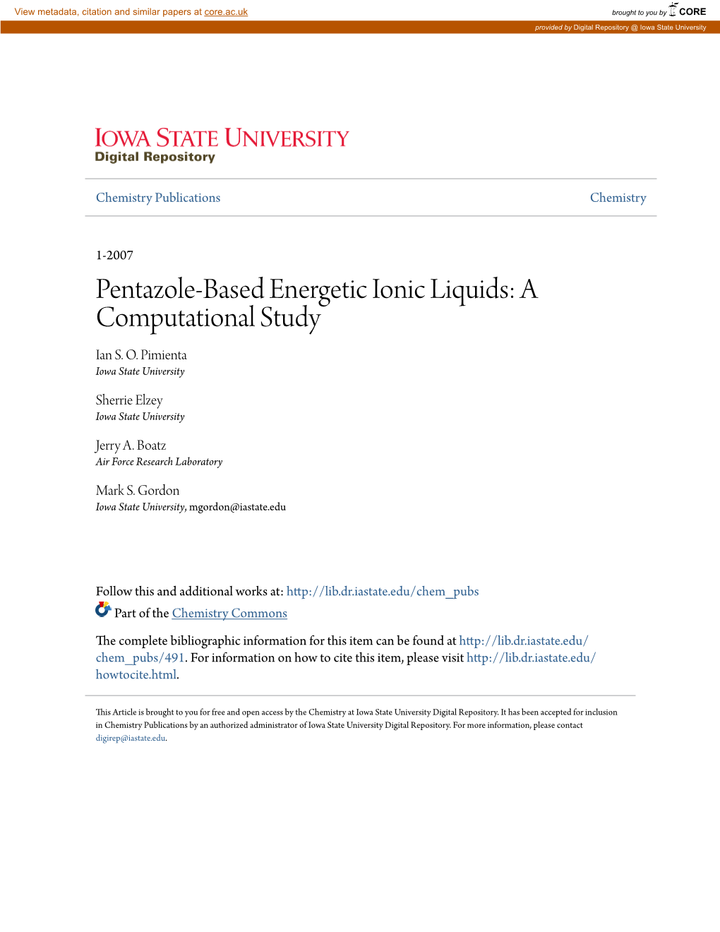 Pentazole-Based Energetic Ionic Liquids:Â•› a Computational Study