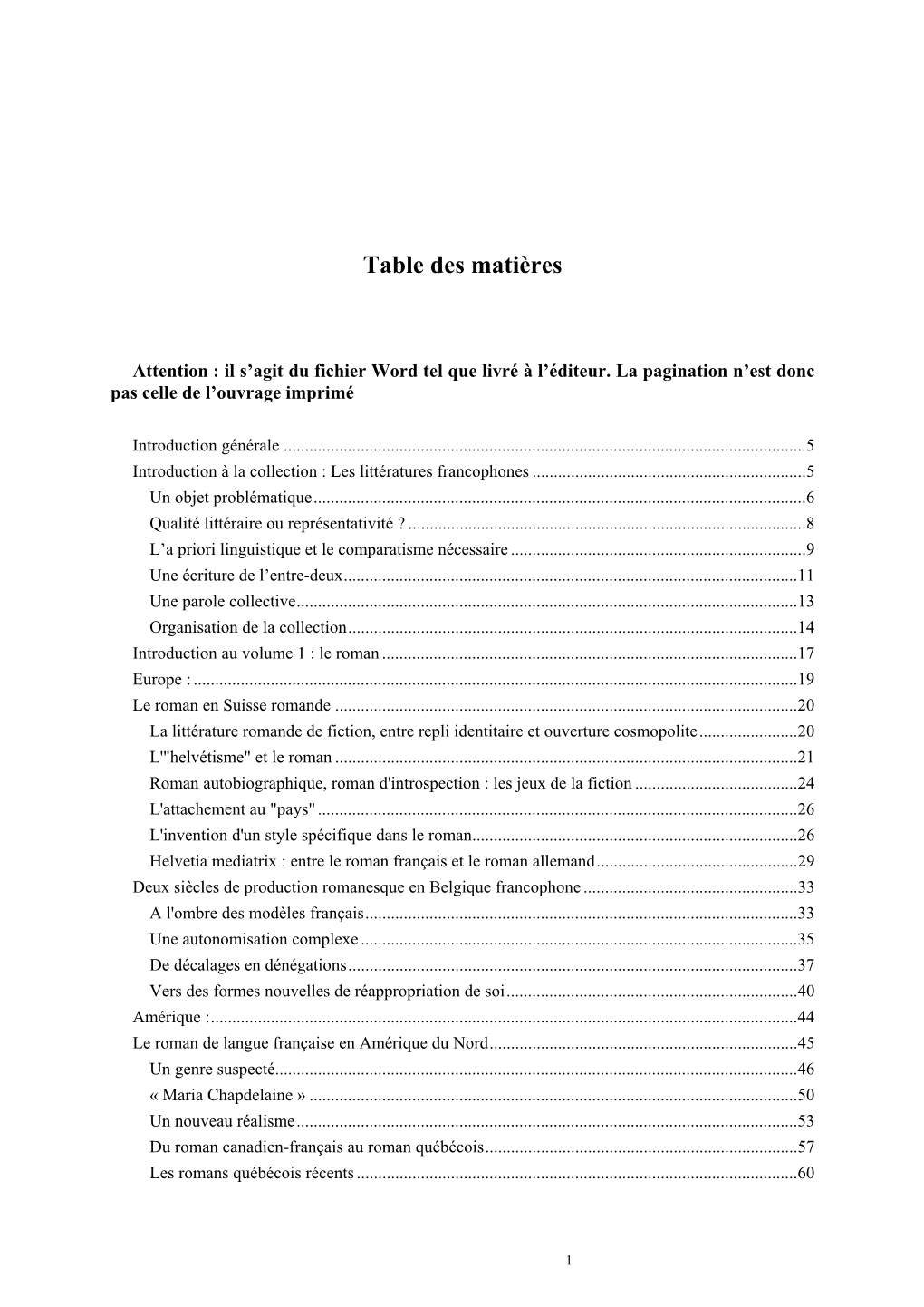 Table Des Matières