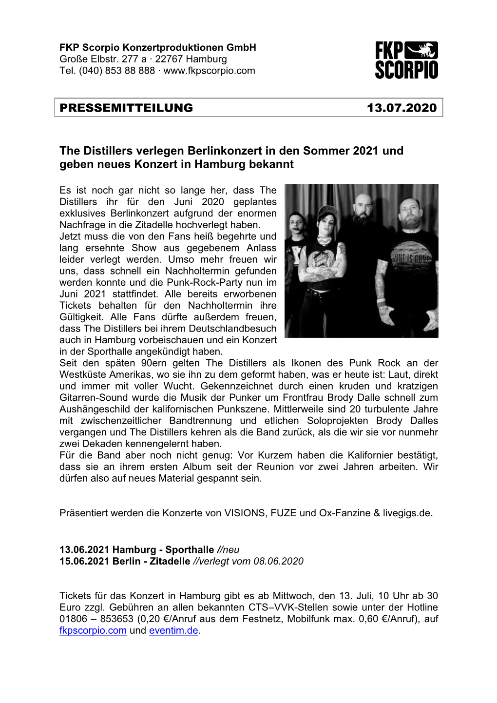 PRESSEMITTEILUNG 13.07.2020 the Distillers Verlegen