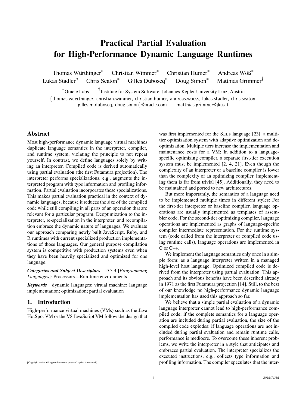 Practical Partial Evaluation for High-Performance Dynamic Language Runtimes