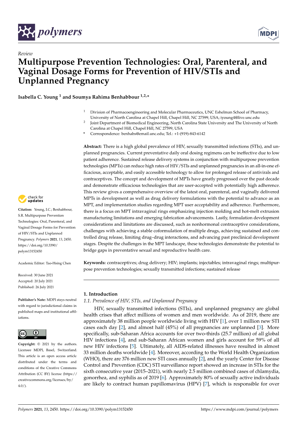 Oral, Parenteral, and Vaginal Dosage Forms for Prevention of HIV/Stis and Unplanned Pregnancy