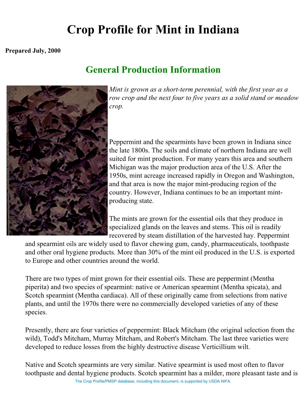 Crop Profile for Mint in Indiana