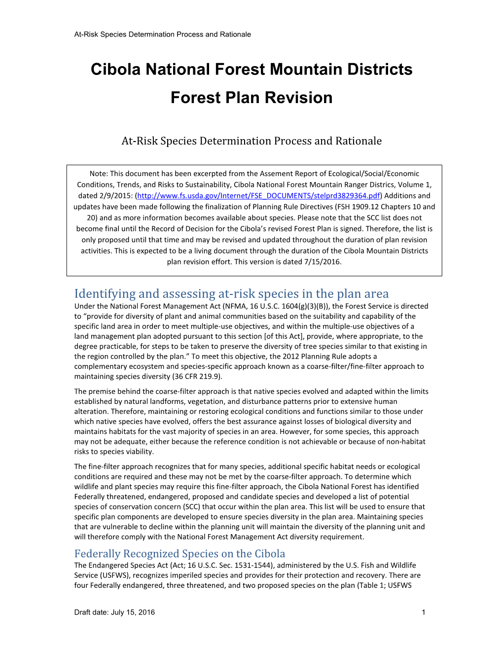 Cibola National Forest Mountain Districts Forest Plan Revision