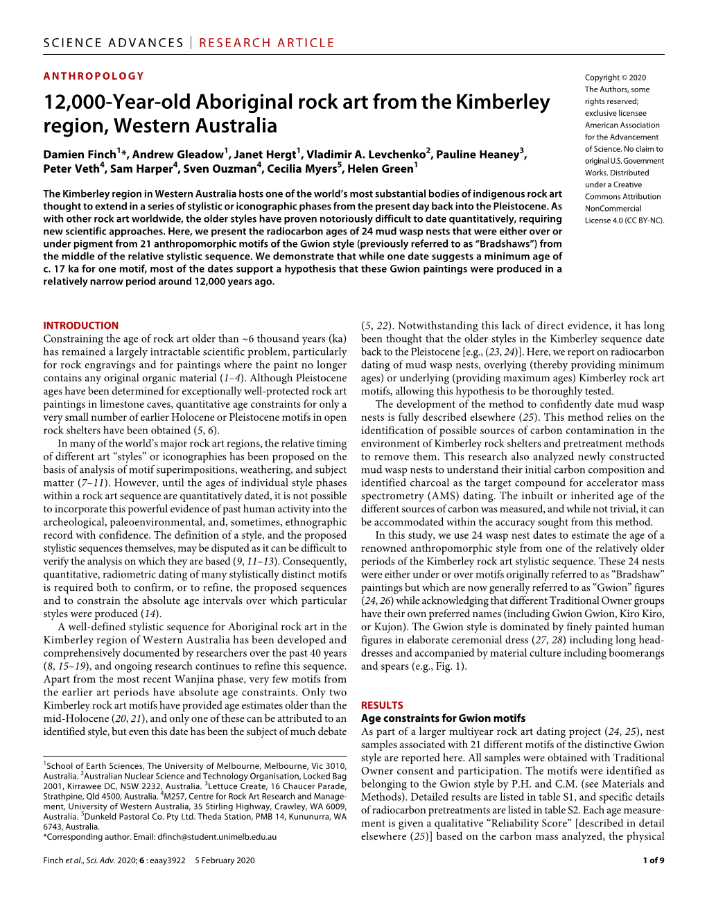 12,000-Year-Old Aboriginal Rock Art from the Kimberley Region, Western 340–352 (2017)