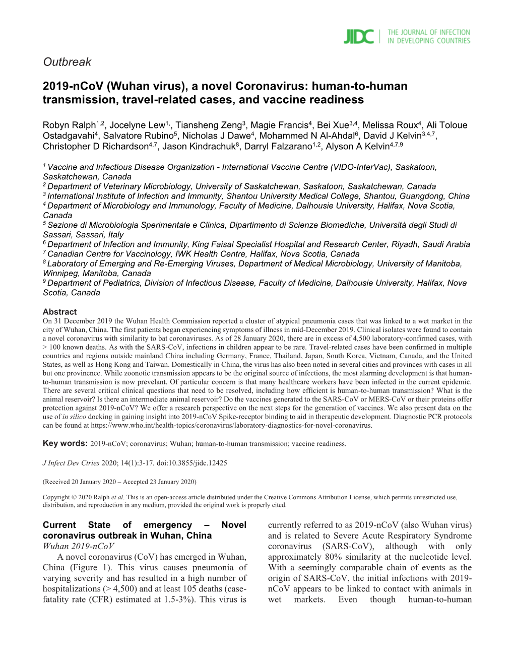 Outbreak 2019-Ncov (Wuhan Virus), a Novel Coronavirus