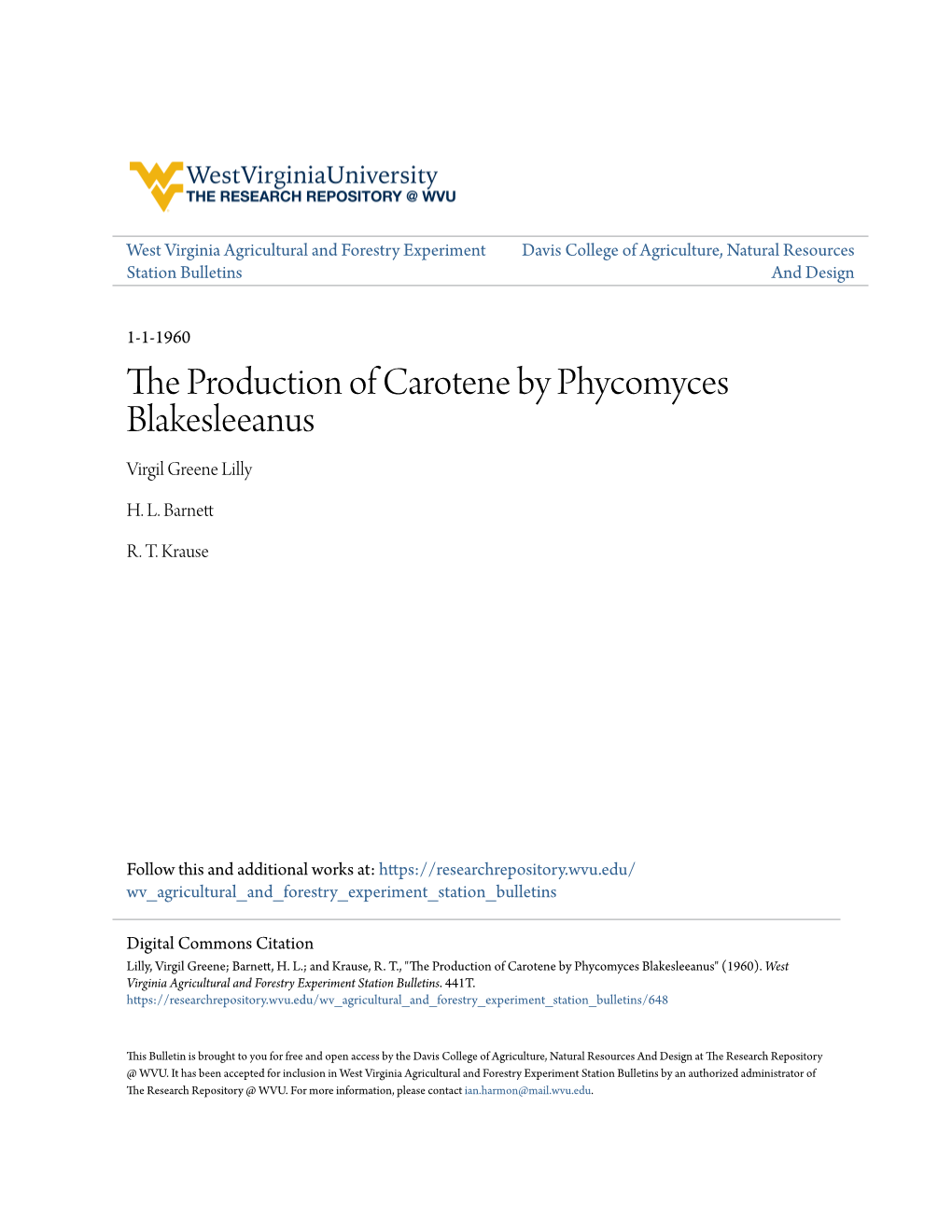 The Production of Carotene by Phycomyces Blakesleeanus