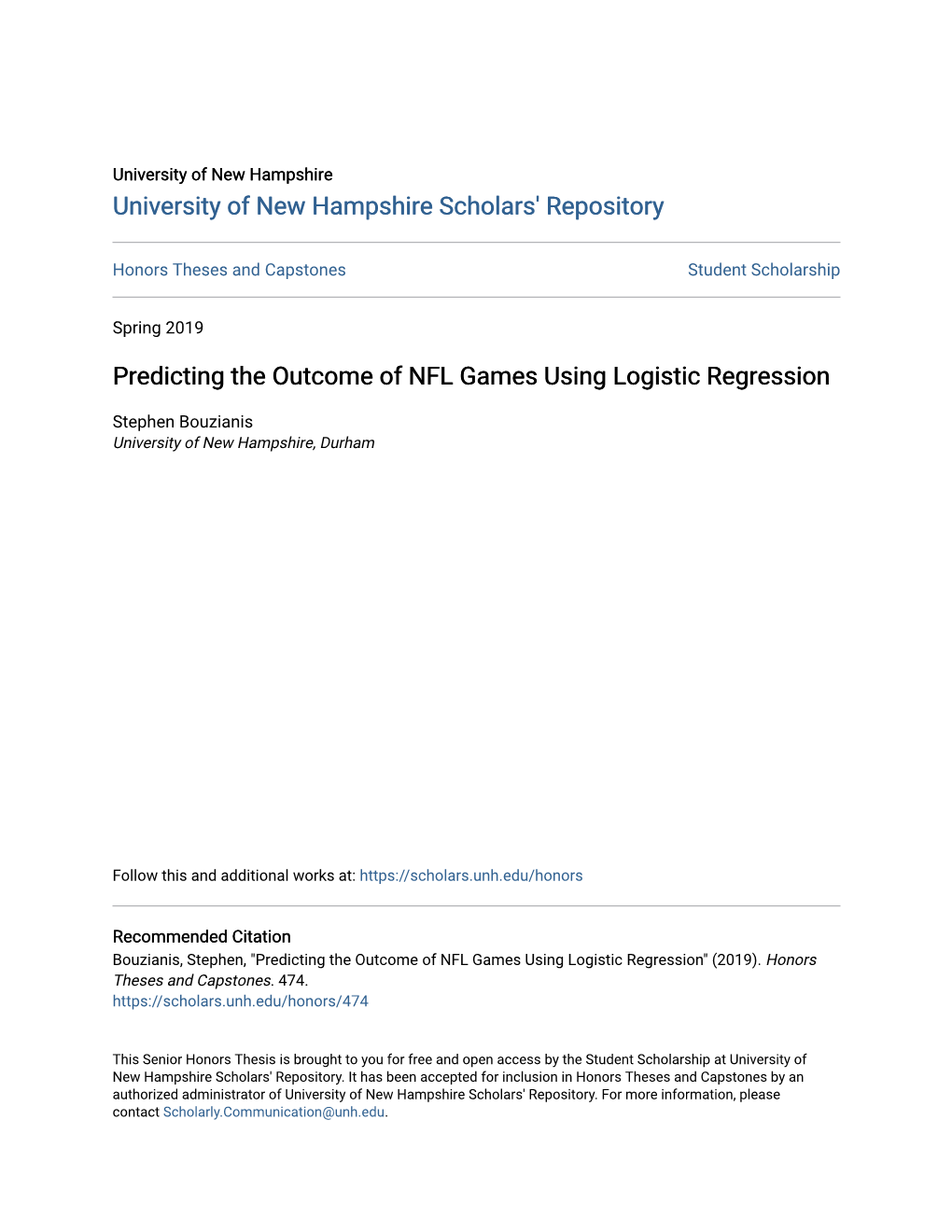 Predicting the Outcome of NFL Games Using Logistic Regression