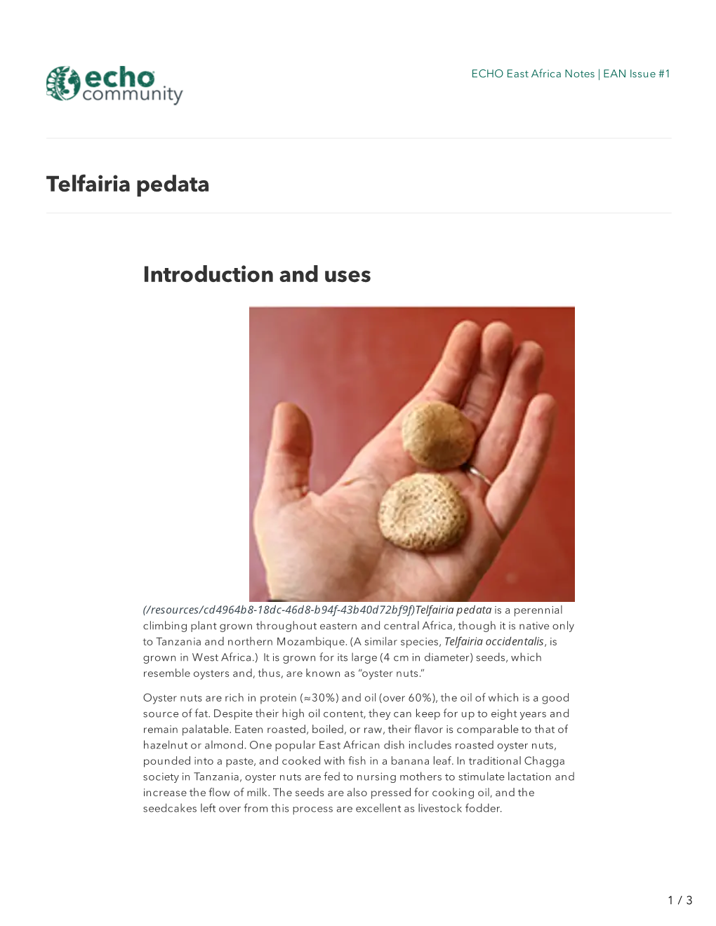 Introduction and Uses Telfairia Pedata