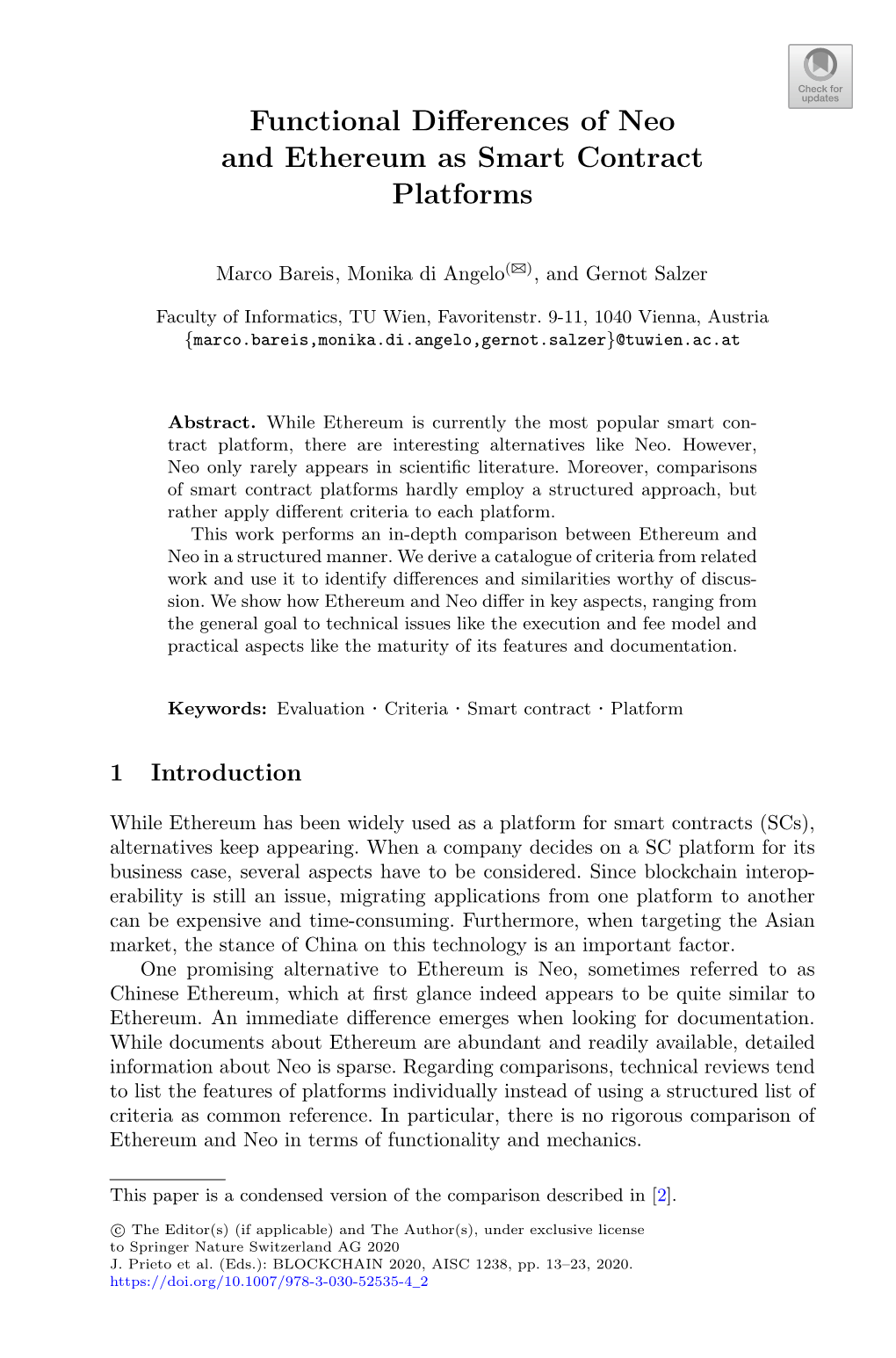 Functional Differences of Neo and Ethereum As Smart Contract Platforms