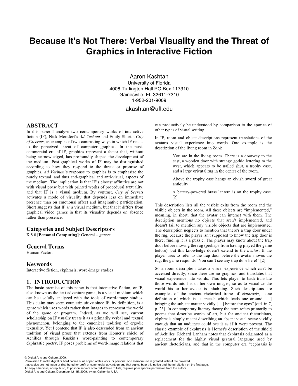 Verbal Visuality and the Threat of Graphics in Interactive Fiction