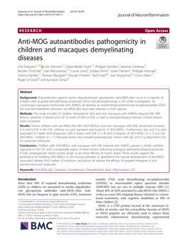 Anti-MOG Autoantibodies Pathogenicity in Children And