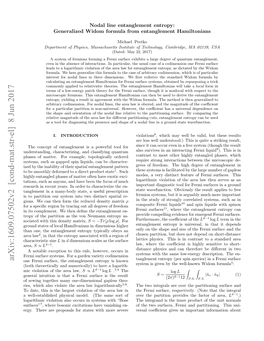 Nodal Line Entanglement Entropy: Generalized Widom Formula from Entanglement Hamiltonians