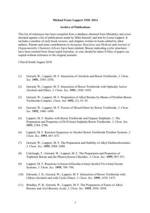 1 Michael Franz Lappert 1928 -2014 Archive of Publications This List Of
