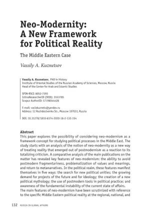 Neo-Modernity: a New Framework for Political Reality the Middle Eastern Case