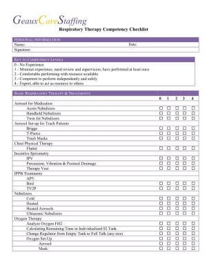 Respiratory Therapy Competency Checklist (PDF)