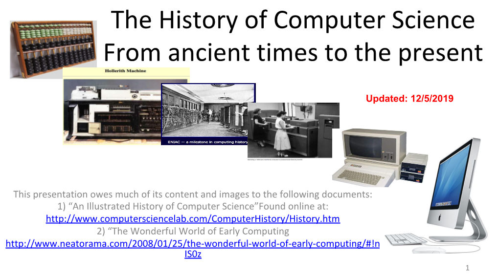 The History of Computer Science from Ancient Times to the Present