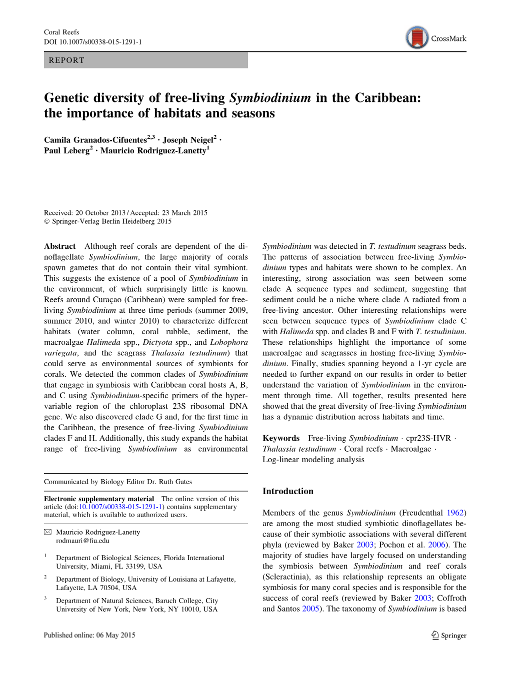 Genetic Diversity of Free-Living Symbiodinium in the Caribbean: the Importance of Habitats and Seasons