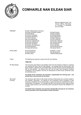 Minute of Meeting Held in the Council Offices, Stornoway, on Thursday 16 December 2010 at 5.00Pm