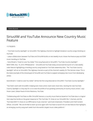 Siriusxm and Youtube Announce New Country Music Feature