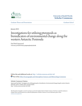 Investigations for Utilizing Pteropods As Bioindicators of Environmental Change Along the Western Antarctic Peninsula