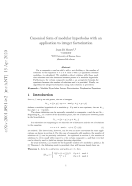 Canonical Form of Modular Hyperbolas with an Application to Integer
