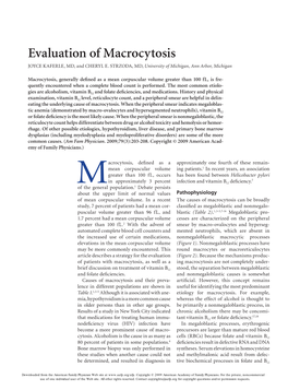Evaluation of Macrocytosis JOYCE KAFERLE, MD, and CHERYL E