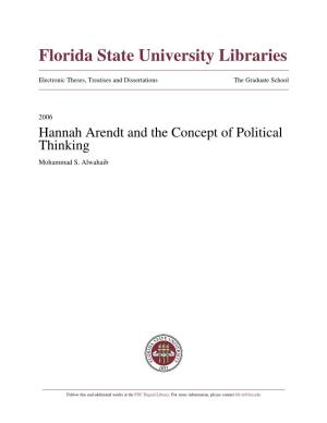 Hannah Arendt and the Concept of Political Thinking Mohammad S