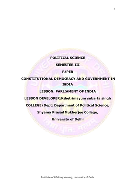 Parliament of India Lesson Develop