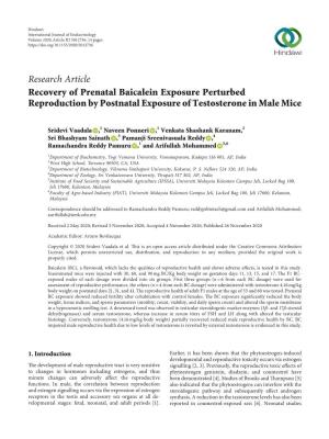 Recovery of Prenatal Baicalein Exposure Perturbed Reproduction by Postnatal Exposure of Testosterone in Male Mice