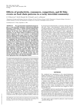 Effects of Productivity, Consumers, Competitors, and El Nin˜O Events on Food Chain Patterns in a Rocky Intertidal Community