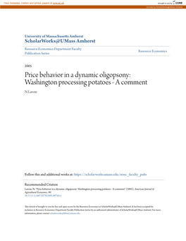 Price Behavior in a Dynamic Oligopsony: Washington Processing Potatoes - a Comment N Lavoie