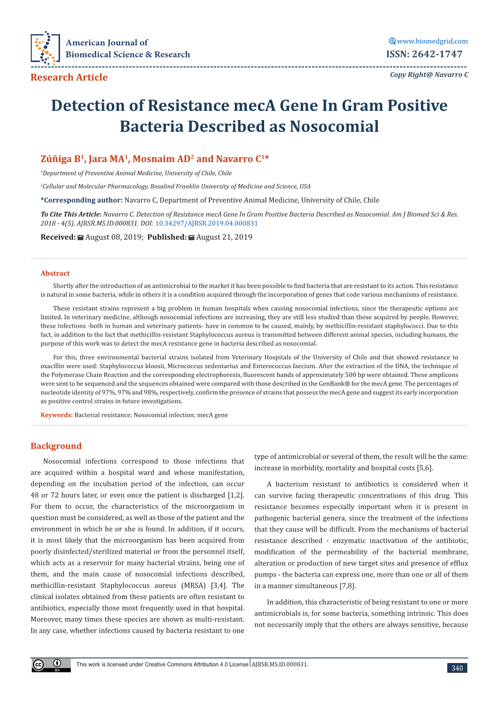 Detection of Resistance Meca Gene in Gram Positive Bacteria Described As Nosocomial