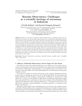 Bosscha Observatory: Challenges As a Scientific Heritage of Astronomy In