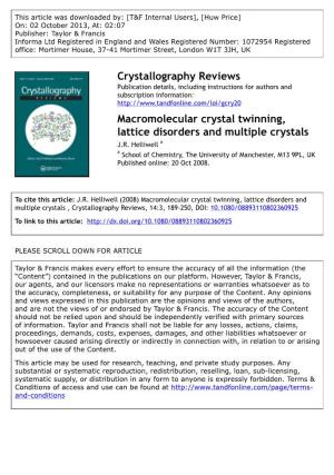 Crystallography Reviews Macromolecular Crystal Twinning