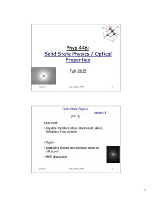 Phys 446: Solid State Physics / Optical Properties