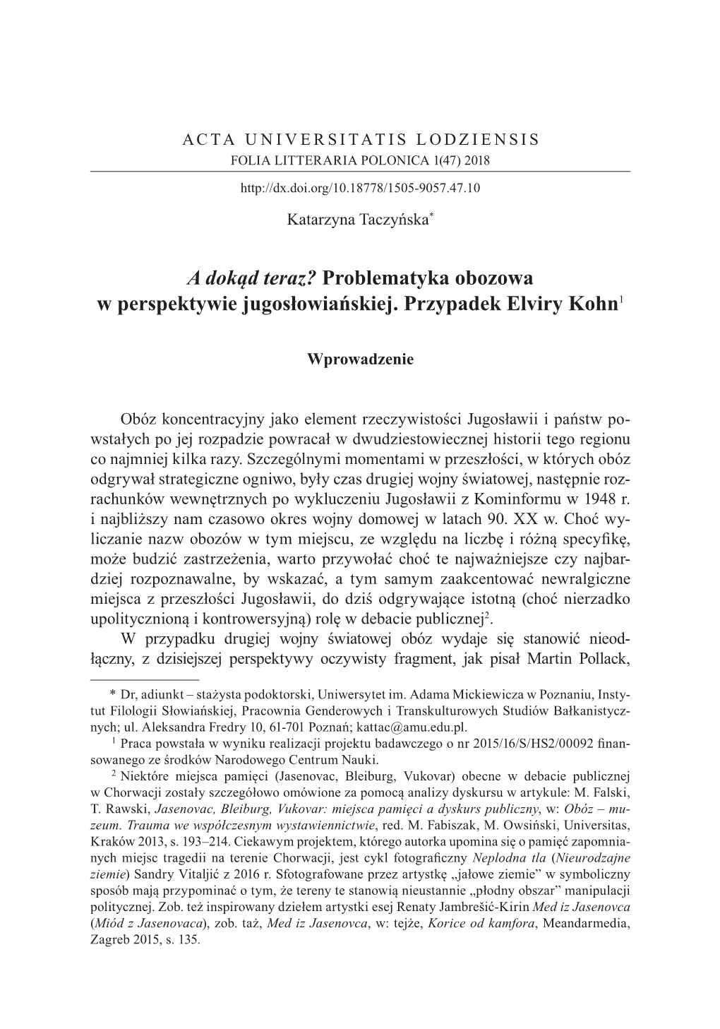 A Dokąd Teraz? Problematyka Obozowa W Perspektywie Jugosłowiańskiej