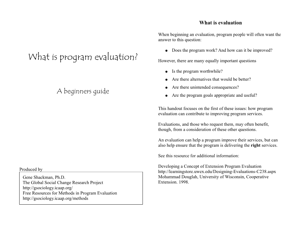 What Is Program Evaluation? However, There Are Many Equally Important Questions