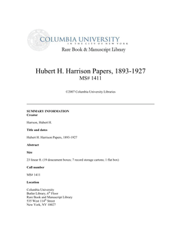 Hubert H. Harrison Papers, 1893-1927 MS# 1411