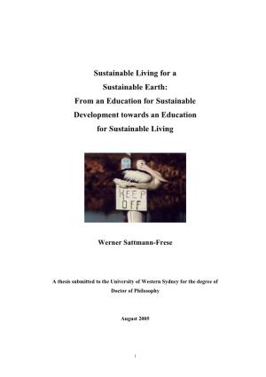 Sustainable Living for a Sustainable Earth: from an Education for Sustainable Development Towards an Education for Sustainable Living