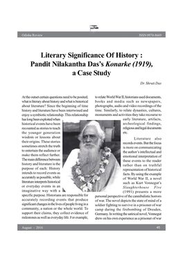 Literary Significance of History : Pandit Nilakantha Das's Konarke
